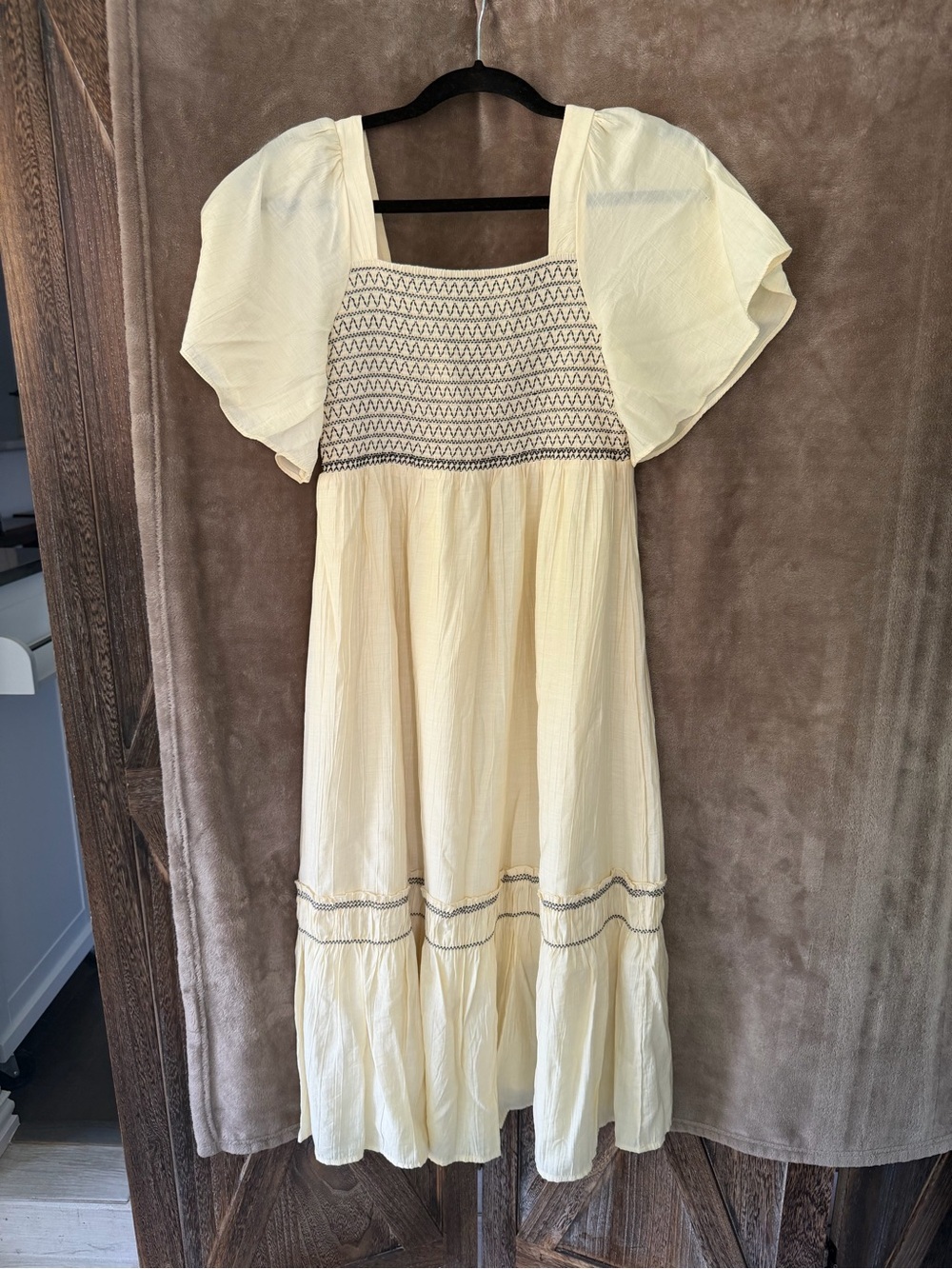 Light Yellow Maxi Dress with Smocked Bodice